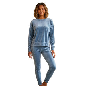 32 Degrees Heat Velour Lounge Set Blue Pullover Sweatshirt Leggings L/G